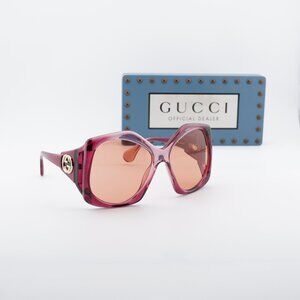 Gucci GG0875S 003 Square Sunglasses - Burgundy/Orange